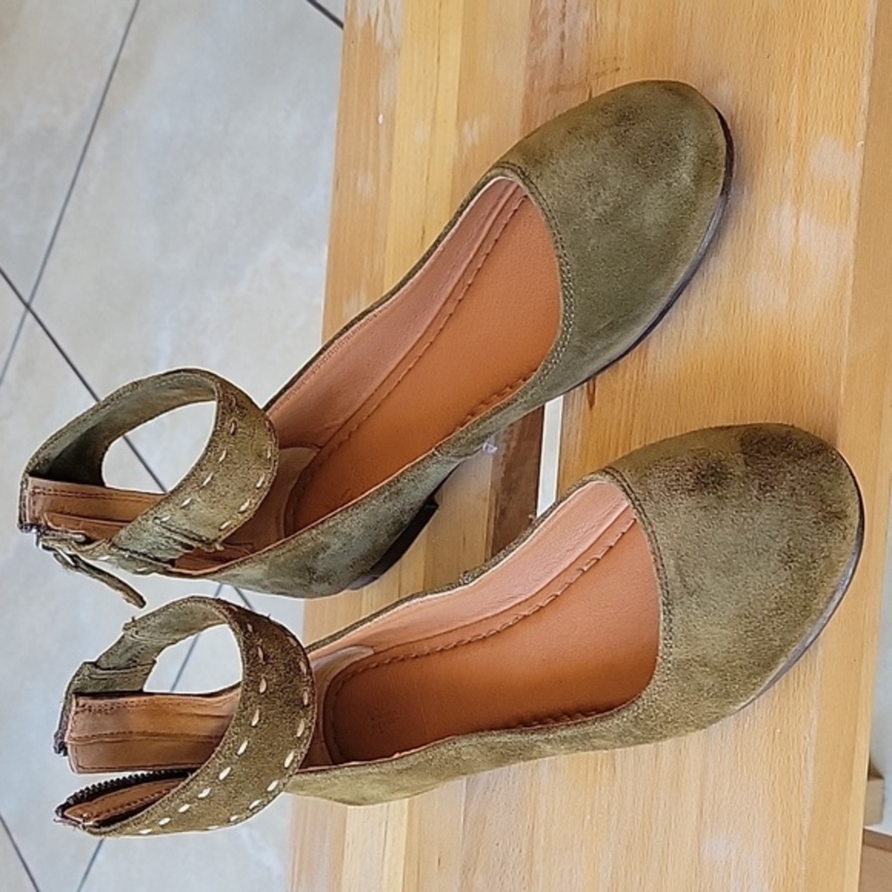 Frye Sage Suede Ankle Strap Flats